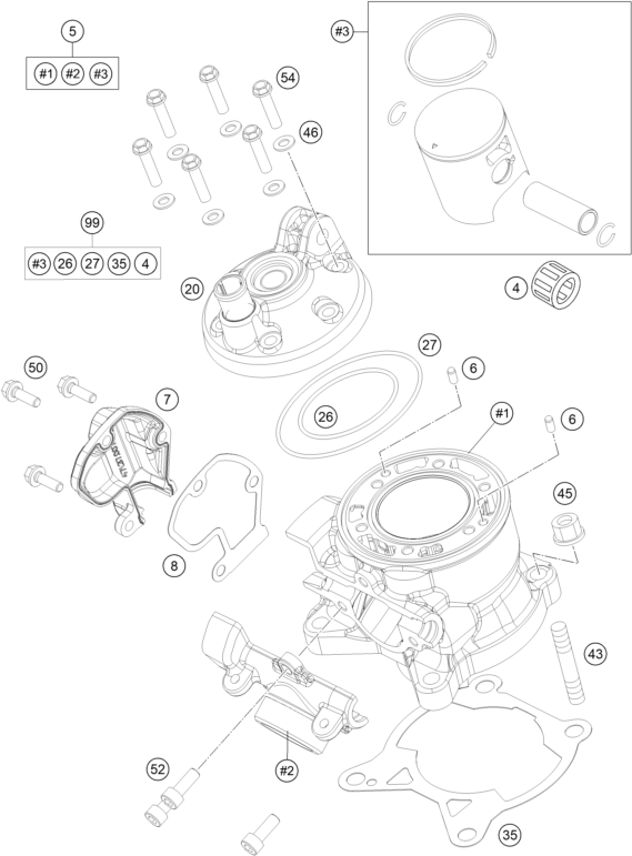 vue éclatée cylindre - ktm 85 sx 17/14 eu 2013