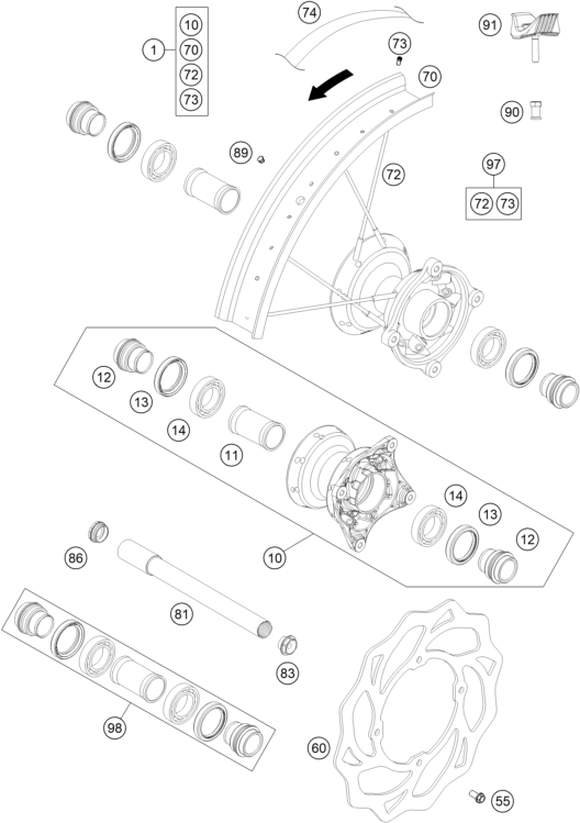 vue éclatée fourche téléscopique, té de fourche - ktm 85 sx 19/16 eu 2013