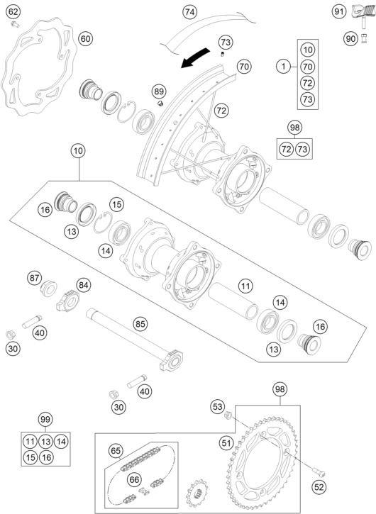 vue éclatée roue avant - ktm 85 sx 19/16 eu 2015