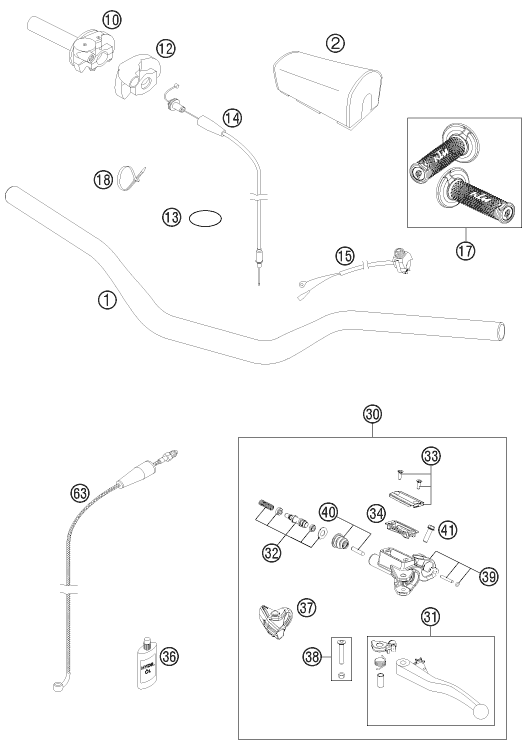 vue éclatée guidon, armatures - ktm 125 sx eu 2013