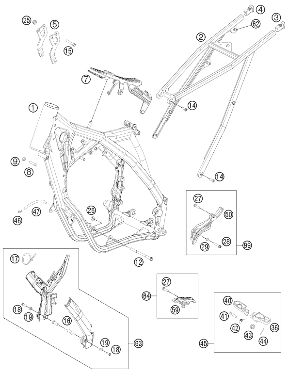vue éclatée cadre - ktm 125 sx eu 2013