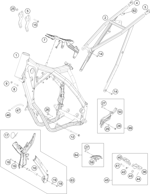 vue éclatée guidon, armatures - ktm 125 sx eu 2015