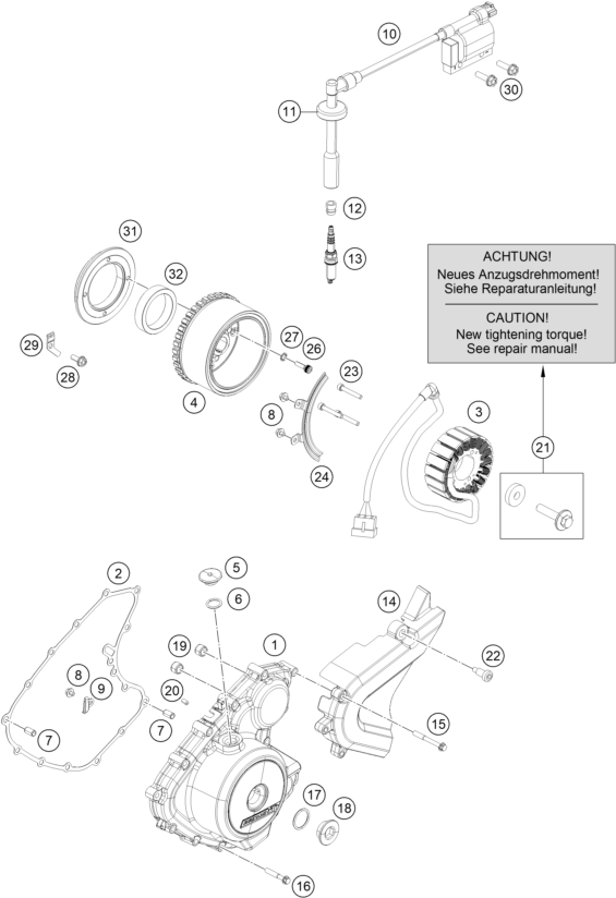 vue éclatée système de allumage - ktm 390 duke black abs baj.dir. 14 au 2014