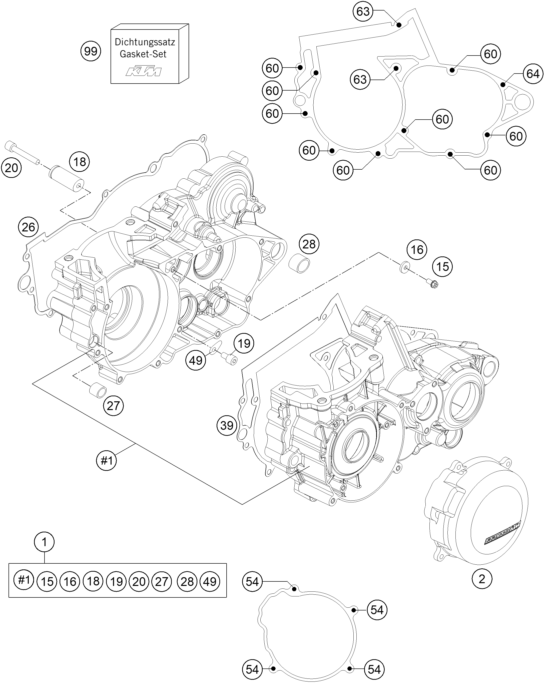 vue éclatée carter moteur - ktm 250 sx eu 2015