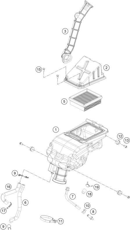 vue éclatée filtre à air - ktm 390 duke white abs ckd cn 2014