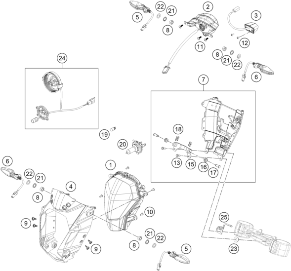 vue éclatée éclairage - ktm 390 duke white abs ckd cn 2014