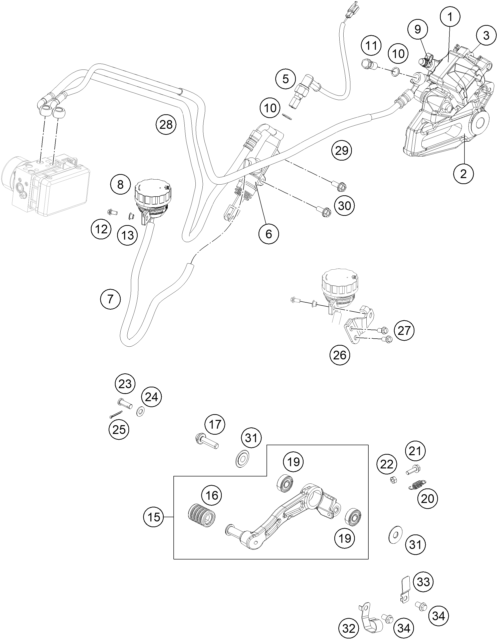 vue éclatée étrier de frein arrière - ktm 390 duke white abs ckd cn 2014