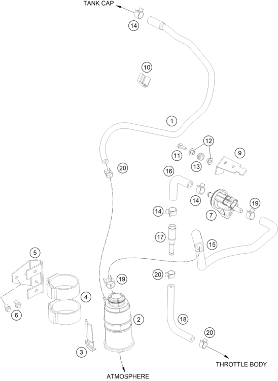 vue éclatée filtre à charbon actif - ktm 390 duke white abs ckd cn 2014