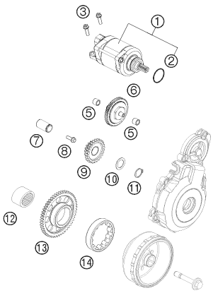 vue éclatée démarreur électrique - ktm 350 exc-f eu 2013