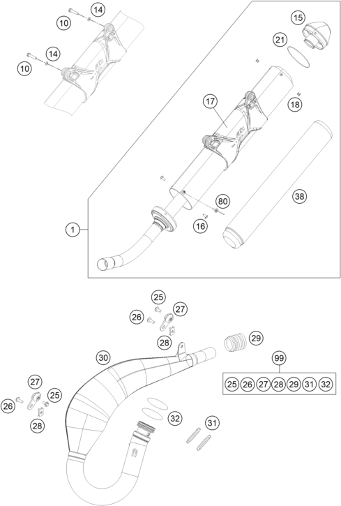 vue éclatée fourche téléscopique, té de fourche - ktm 200 exc eu 2013