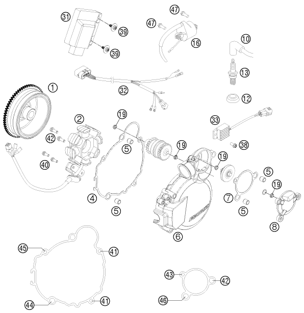vue éclatée système de allumage - ktm 200 exc eu 2013