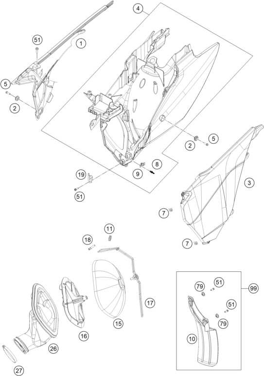 vue éclatée filtre à air - ktm 200 exc eu 2015