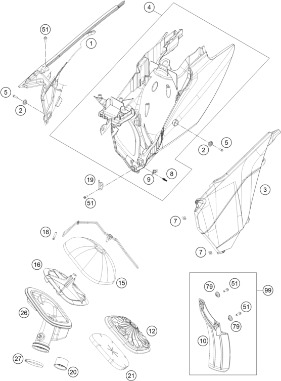 vue éclatée filtre à air - ktm 350 exc-f six days eu 2015