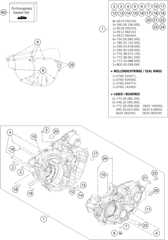 vue éclatée carter moteur - ktm 350 exc-f six days eu 2015