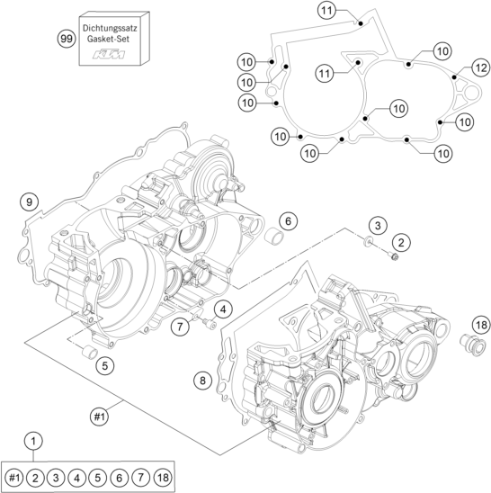 vue éclatée carter moteur - ktm freeride 250 r au 2015