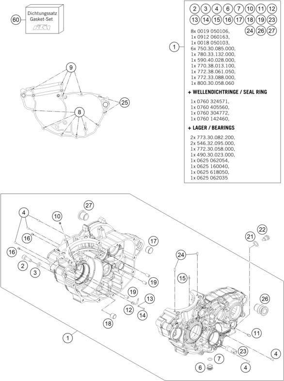 vue éclatée carter moteur - ktm freeride 350 au 2015