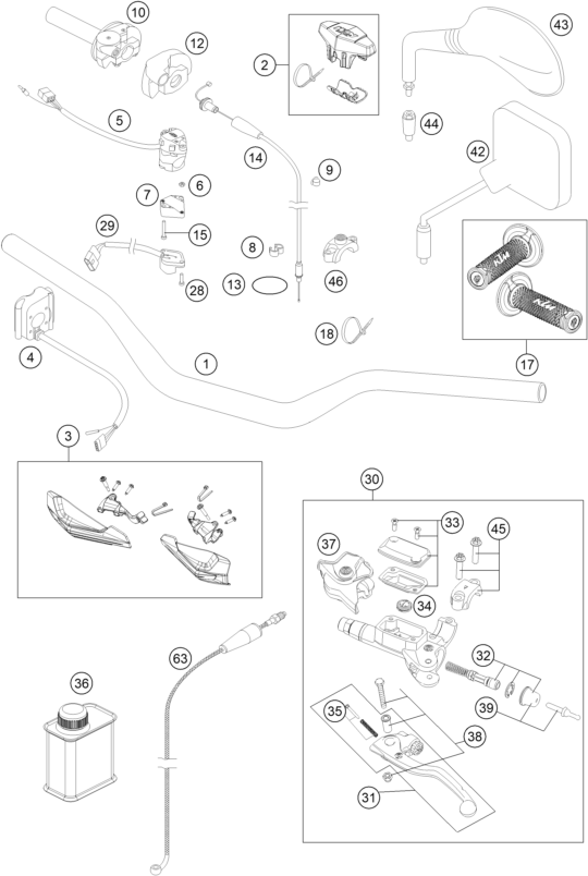vue éclatée fourche téléscopique - ktm 300 exc eu 2015