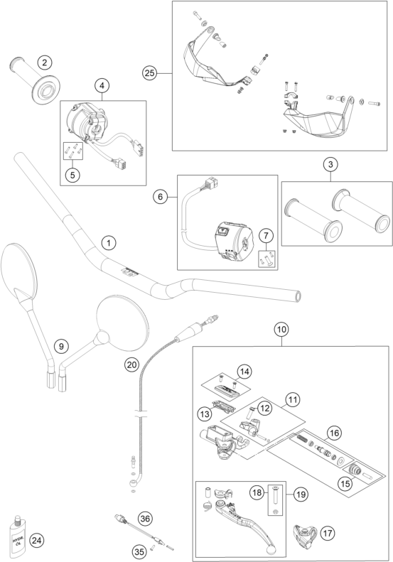 vue éclatée guidon, armatures - ktm 1050 adventure abs au 2015