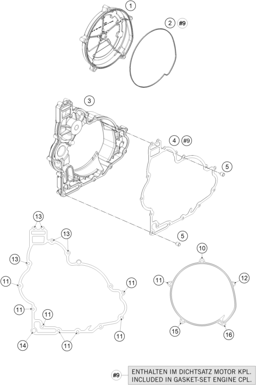 vue éclatée couvercle d’embrayage - ktm 1050 adventure abs au 2015
