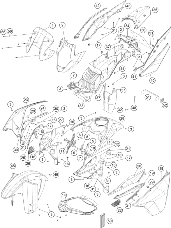 vue éclatée plaque, garde-boue - ktm 1190 adventure r abs cn 2014