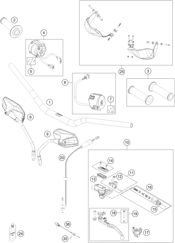 vue éclatée guidon, armatures - ktm 1190 adventure r abs cn 2015