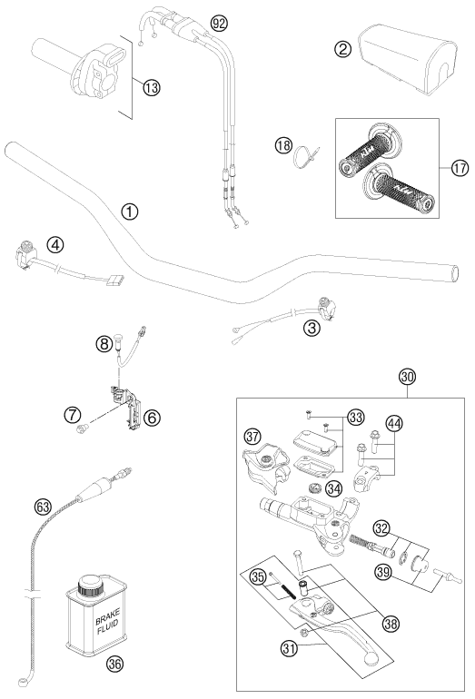 vue éclatée guidon, armatures - ktm 450 sx-f eu 2013