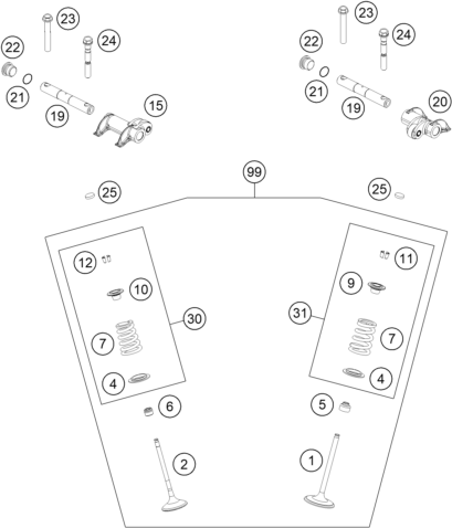 vue éclatée mécanisme de commande - ktm 450 exc six days eu 2015