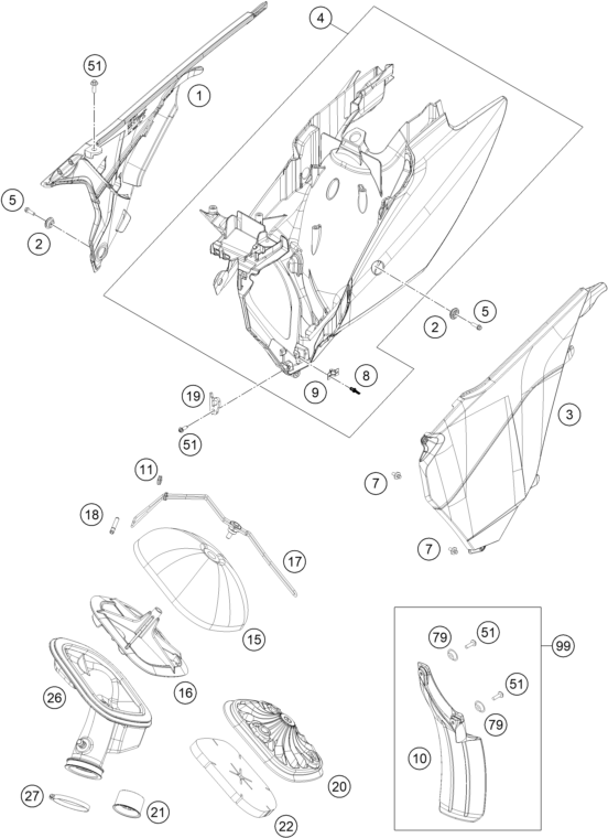 vue éclatée filtre à air - ktm 450 exc eu 2015