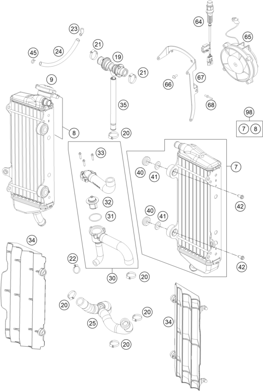vue éclatée système de refroidissement - ktm 250 exc-f eu 2015