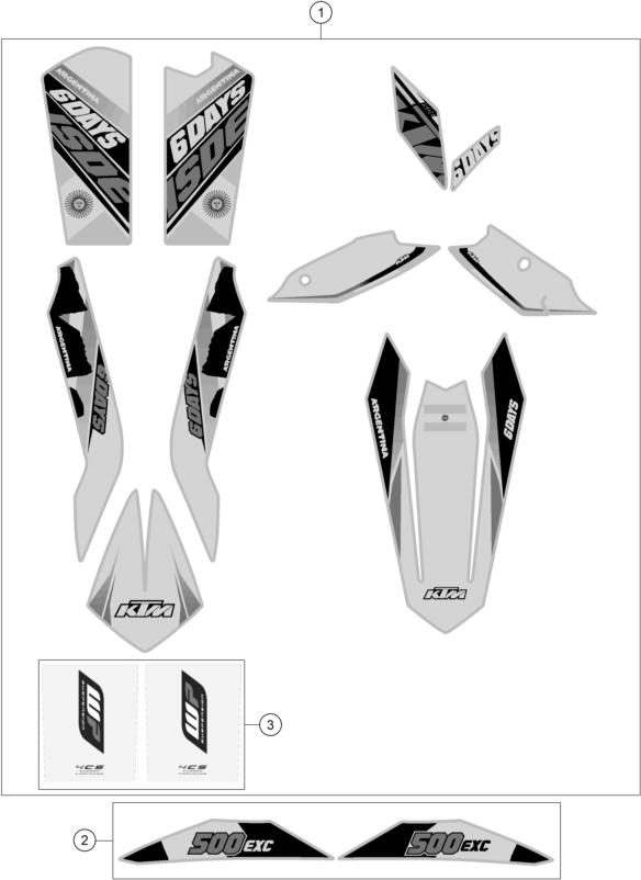 vue éclatée kit déco - ktm 500 exc six days eu 2015