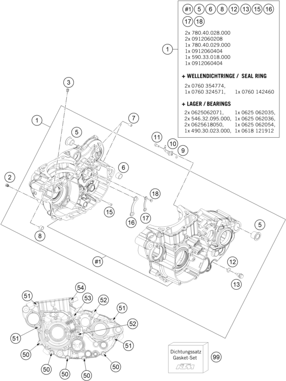 vue éclatée carter moteur - ktm 500 exc au 2013