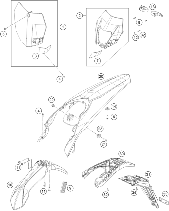 vue éclatée réservoir, selle - ktm 250 exc-f au 2015