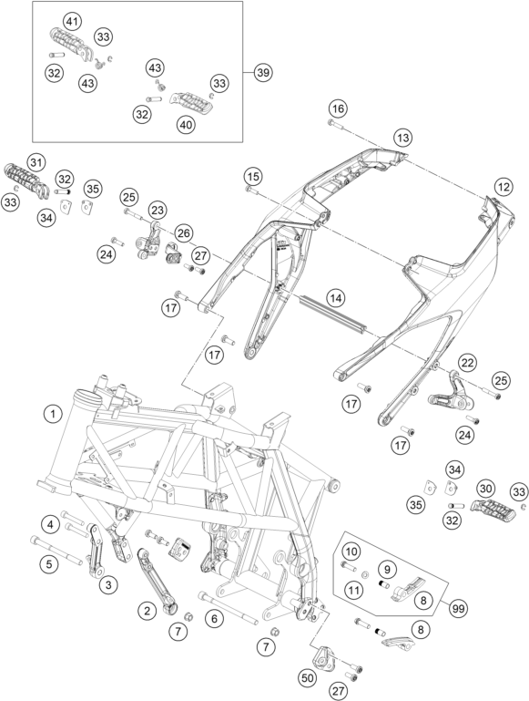 vue éclatée cadre - ktm 690 duke black abs eu 2015