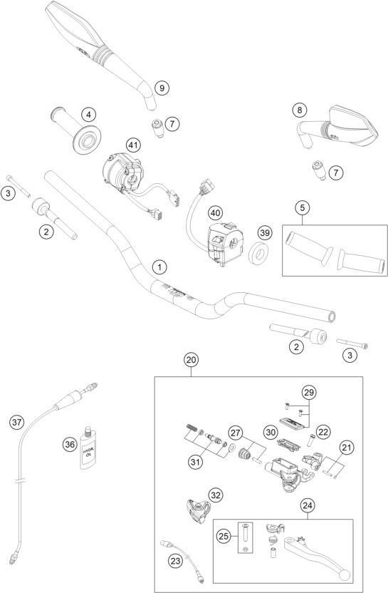 vue éclatée guidon, armatures - ktm 690 duke black abs eu 2015