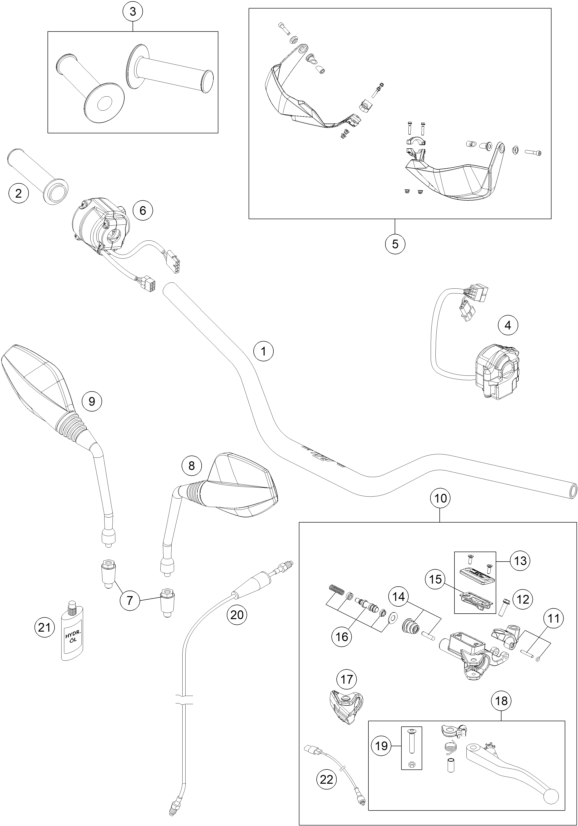 vue éclatée guidon, armatures - ktm 690 enduro r abs au 2015