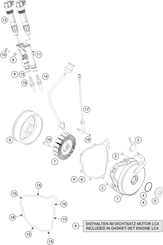 vue éclatée système de lubrification - ktm 690 enduro r abs au 2015