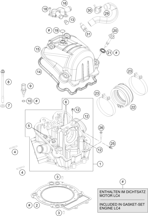 vue éclatée culasse - ktm 690 duke white abs cn 2015