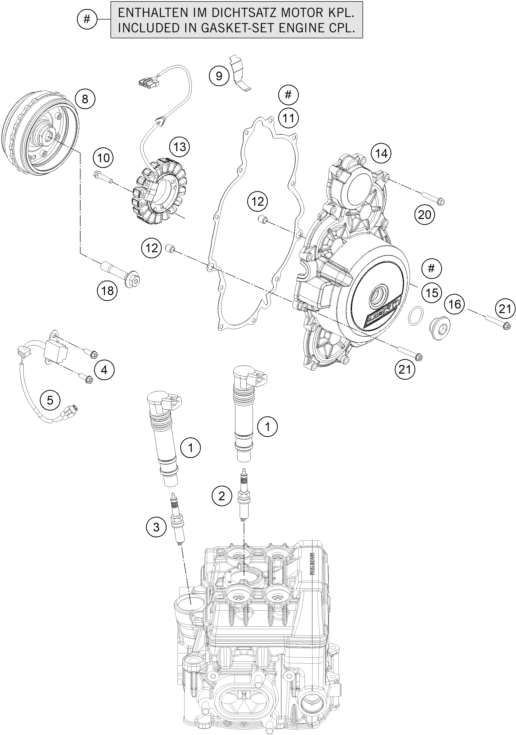 vue éclatée système de allumage - ktm 1190 rc8 r white eu 2015