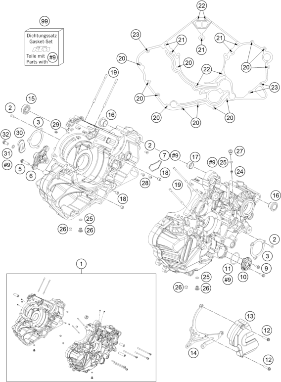 vue éclatée carter moteur - ktm 1190 rc8 r white eu 2015