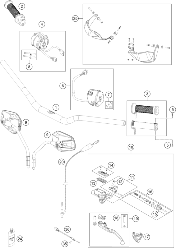 vue éclatée guidon, armatures - ktm 1290 super adventure wh abs 15 eu 2015