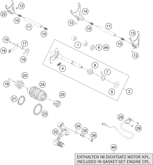 vue éclatée mécanisme de sélection - ktm 1290 super adventure wh abs 15 eu 2015