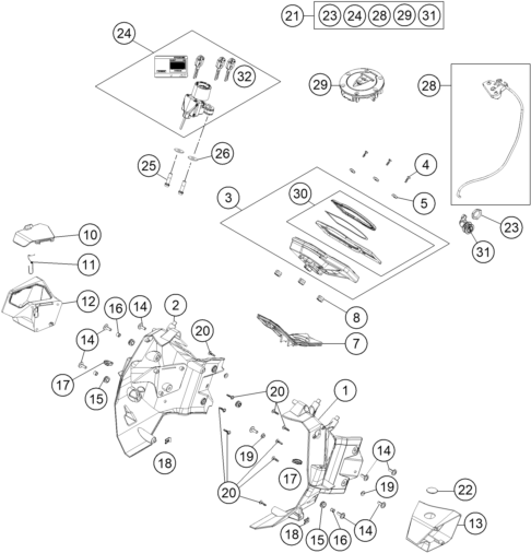 vue éclatée instruments / système de verrouillage - ktm 1050 adventure abs eu 2015