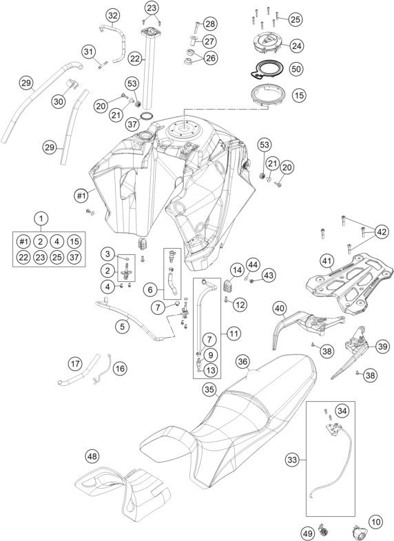 vue éclatée réservoir, selle - ktm 1190 adventure r abs fr 2015