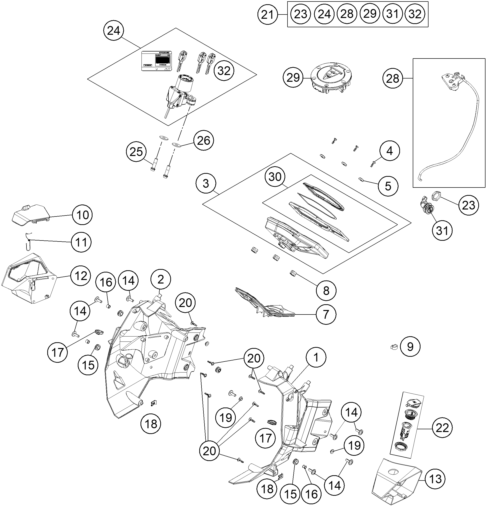 vue éclatée instruments / système de verrouillage - ktm 1190 adventure r abs fr 2015