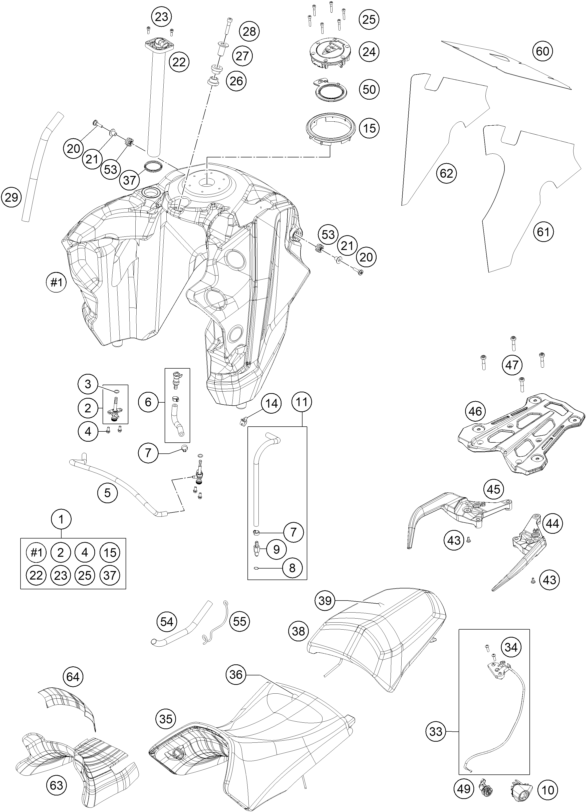 vue éclatée réservoir, selle - ktm 1290 super adventure wh abs 15 fr 2015