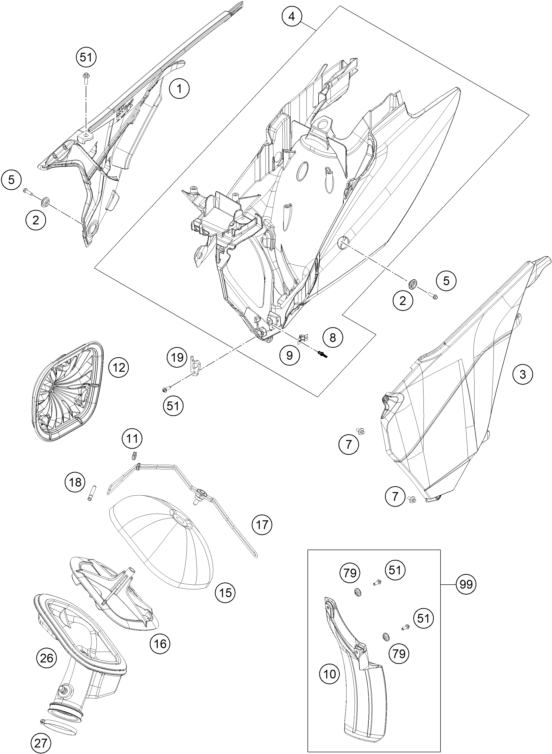 vue éclatée système d'echappement - ktm 125 exc factory edition eu 2015