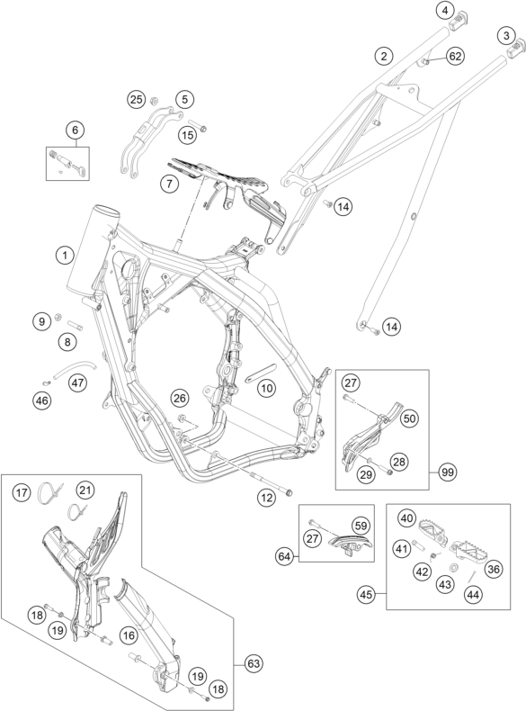 vue éclatée cadre - ktm 125 exc factory edition eu 2015