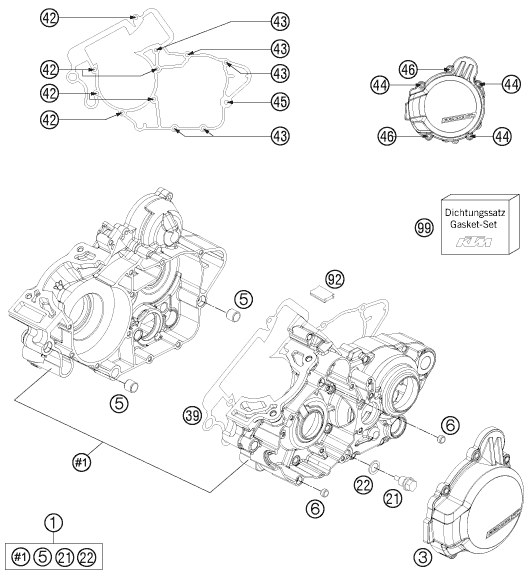 vue éclatée carter moteur - ktm 125 exc factory edition eu 2015