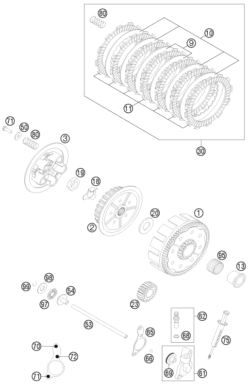 vue éclatée embrayage - ktm 125 exc factory edition eu 2015