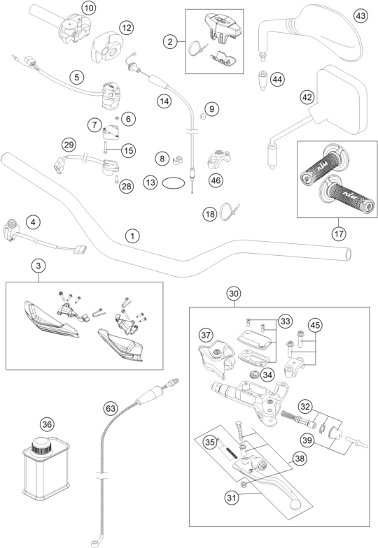 vue éclatée fourche téléscopique - ktm 250 exc factory edition eu 2015